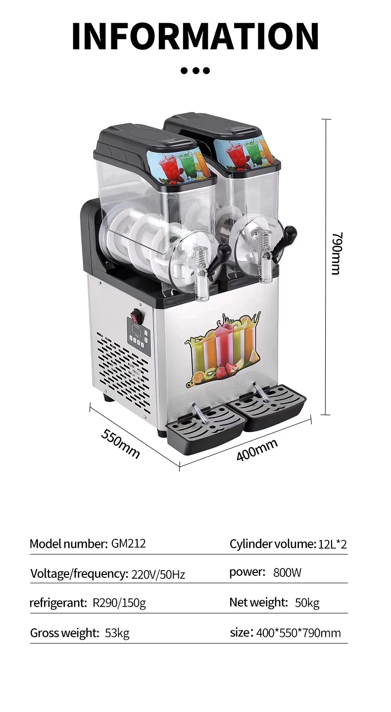 Commercial Slushie Machine 2*12L Large Capacity Double Tanks Stainless Steel Cast Iron Plate 800W CE Certified 1
Commercial Slushie Machine 2*12L Large Capacity Double Tanks Stainless Steel Cast Iron Plate 800W CE Certified 1