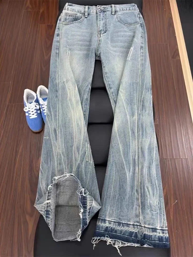 Blue Lightning Pattern Jeans Women's CleanFit High Waist Straight Leg Long Pants Torn Hem Slimming American Street Style
Blue Lightning Pattern Jeans Women's CleanFit High Waist Straight Leg Long Pants Torn Hem Slimming American Street Style
