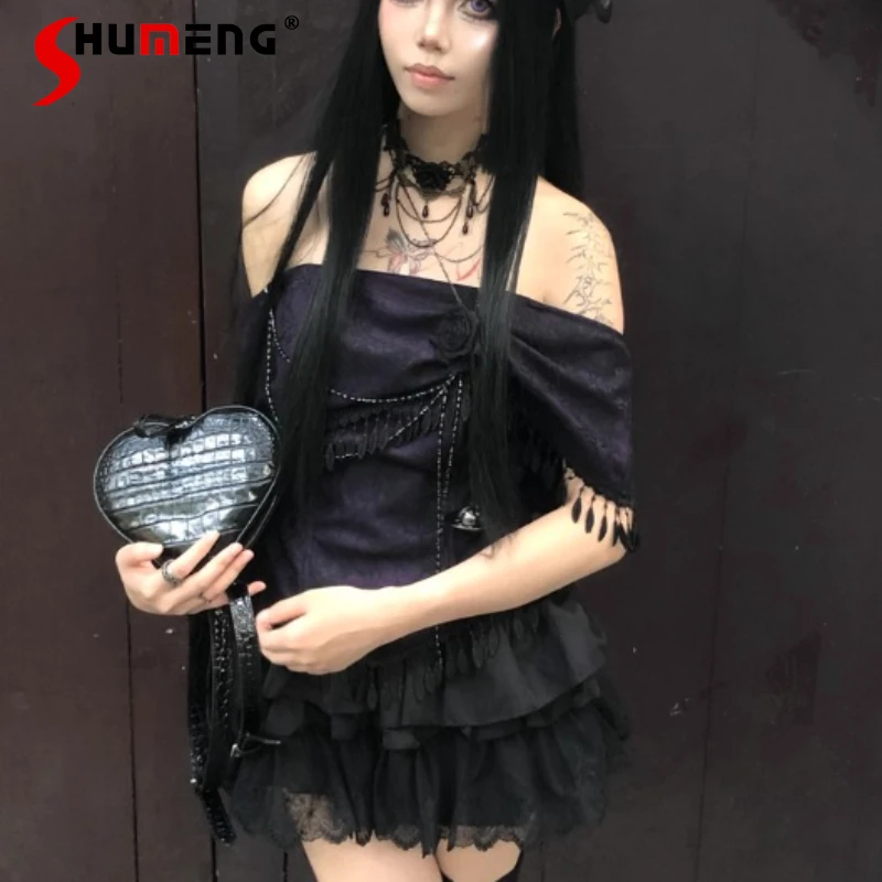 Japanese Gothic Off-Shoulder Top Vest Duchess Costume Cosplay Y2k Street Style Rojita Style Dark Black Short Puffy Skirt Ladies
Japanese Gothic Off-Shoulder Top Vest Duchess Costume Cosplay Y2k Street Style Rojita Style Dark Black Short Puffy Skirt Ladies