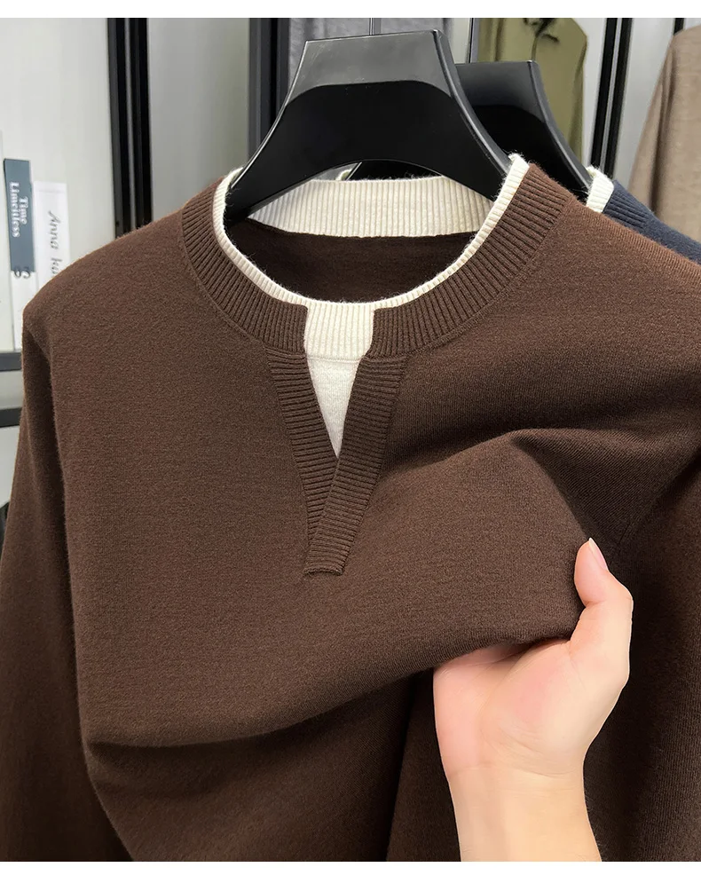 Высококачественный сращенный искусственный свитер из двух частей для мужчин, весна-осень 2024, многослойный топ, трикотажная базовая рубашка с круглым вырезом для
Высококачественный сращенный искусственный свитер из двух частей для мужчин, весна-осень 2024, многослойный топ, трикотажная базовая рубашка с круглым вырезом для