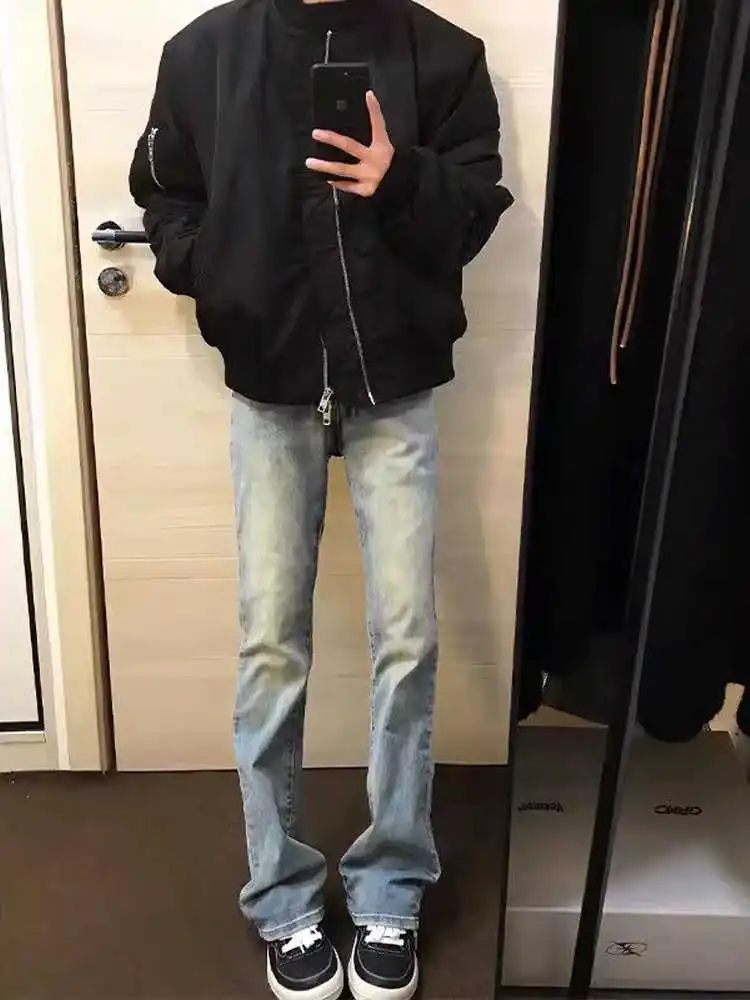 American Retro Light Blue Men's Jeans High Street Trend Brand Vibe Slimming Straight Leg Micro Flared Knife Pants
American Retro Light Blue Men's Jeans High Street Trend Brand Vibe Slimming Straight Leg Micro Flared Knife Pants