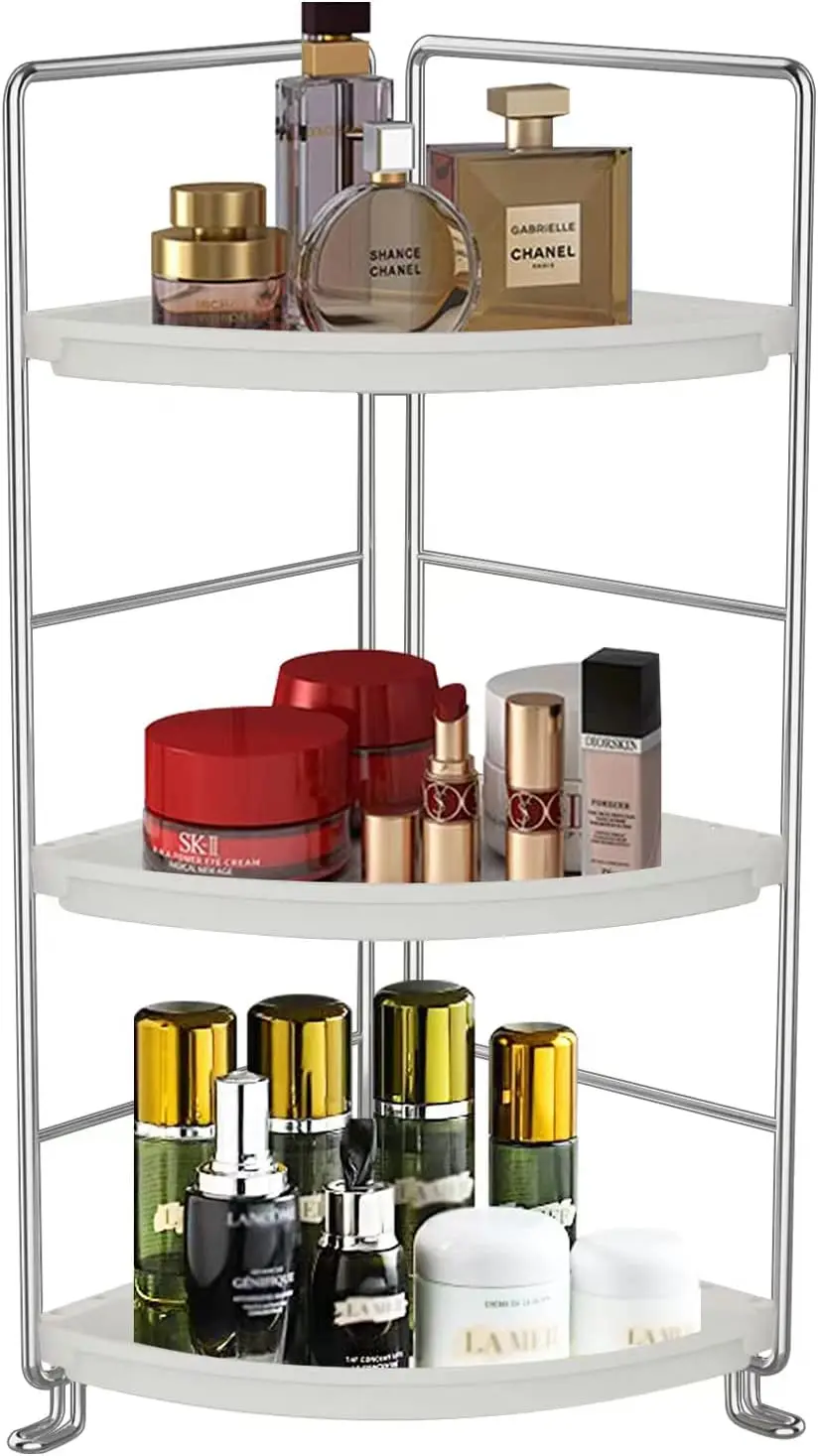 3-Tier Corner Bathroom Shelf, Stackable Makeup Organizer, White & Silver
3-Tier Corner Bathroom Shelf, Stackable Makeup Organizer, White & Silver