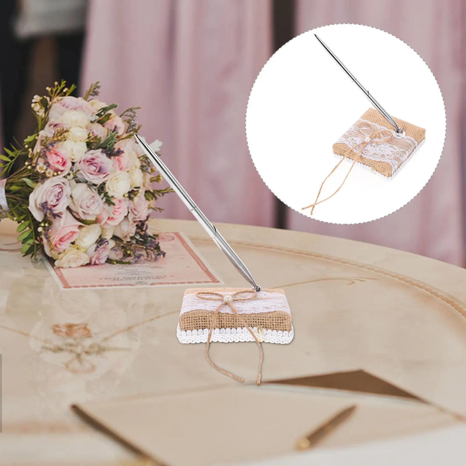 Wedding Signing Pen Linen and Steel Construction Lightweight Elegant Design for Guest Book Signature Tabletop Decorative Use
Wedding Signing Pen Linen and Steel Construction Lightweight Elegant Design for Guest Book Signature Tabletop Decorative Use