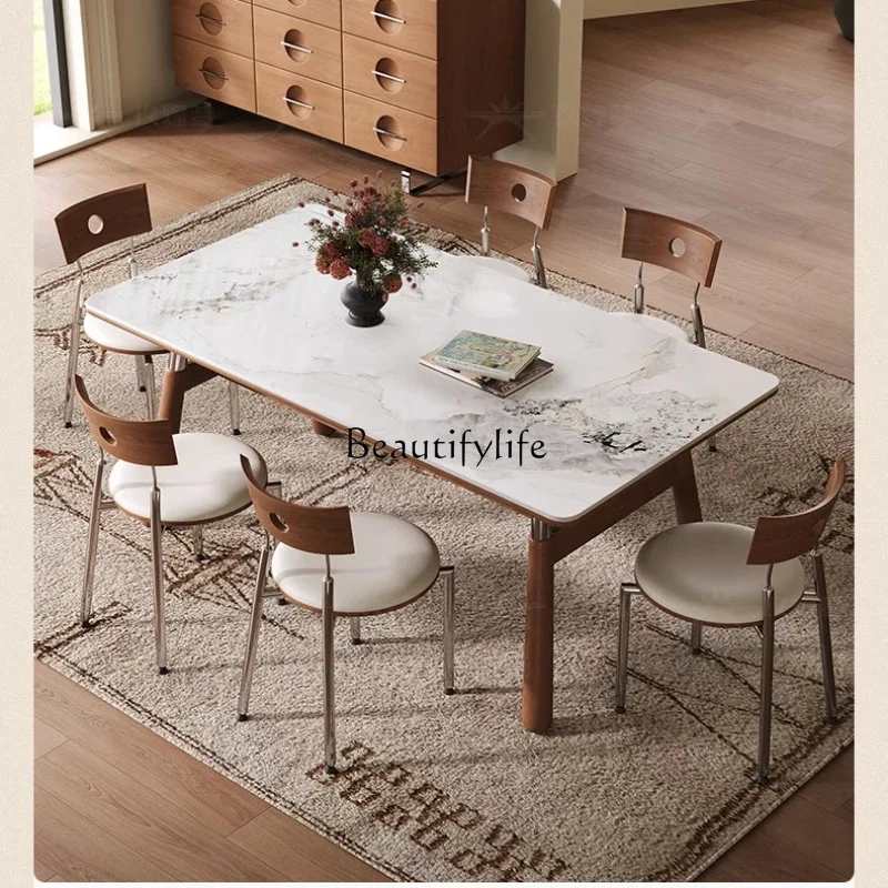12Rectangular Rock Slab Dining Table with Double Layer Storage, Vintage Style, Solid Wood, Stainless Steel Legs
12Rectangular Rock Slab Dining Table with Double Layer Storage, Vintage Style, Solid Wood, Stainless Steel Legs