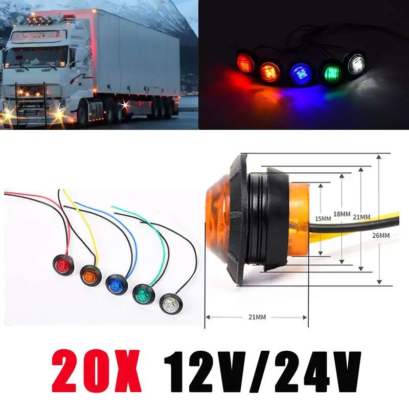 20PCS 12V 24V LED Side Marker Indicators Lights Truck Warning Tail Light Trailer Lorry Car External Clearance Turn Signal Lamp
20PCS 12V 24V LED Side Marker Indicators Lights Truck Warning Tail Light Trailer Lorry Car External Clearance Turn Signal Lamp