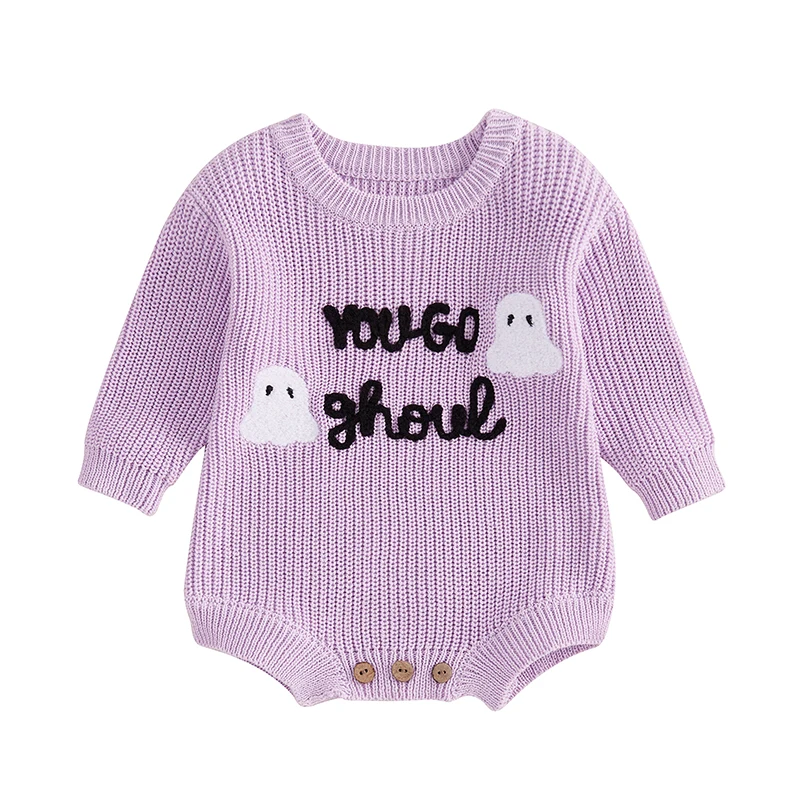 Baby Girl Boy Halloween Romper Letter Ghost Embroidery Crew Neck Long Sleeve Sweater Jumpsuit for Winter Fall
Baby Girl Boy Halloween Romper Letter Ghost Embroidery Crew Neck Long Sleeve Sweater Jumpsuit for Winter Fall