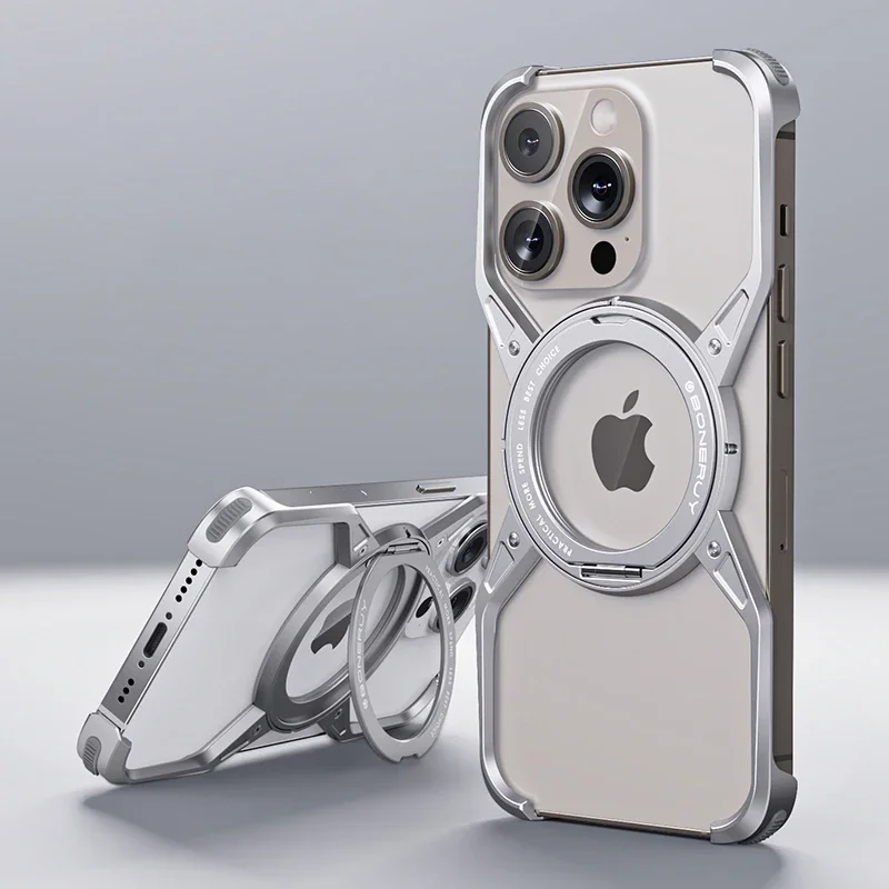 Metal Aluminum Alloy Magnetic Ring Stand Frameless Phone Case For iPhone 15Pro 14 13 15 Pro Max Rimless Shockproof Metal Cover
Metal Aluminum Alloy Magnetic Ring Stand Frameless Phone Case For iPhone 15Pro 14 13 15 Pro Max Rimless Shockproof Metal Cover