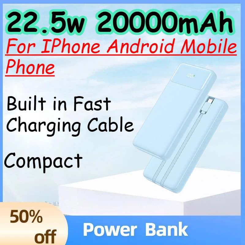22.5w 20000mAh Power Bank with Built in Fast Charging Cable for IPhone Android Mobile Phone Compact Mobile PowerBank
22.5w 20000mAh Power Bank with Built in Fast Charging Cable for IPhone Android Mobile Phone Compact Mobile PowerBank