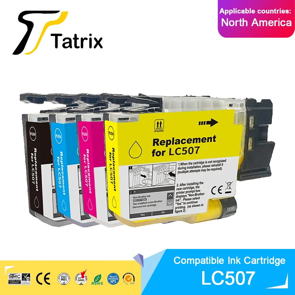 Tatrix North America Model LC507 LC-507 Compatible Ink Cartridge For Brother MFC-J5115DW J6975DW Printer
Tatrix North America Model LC507 LC-507 Compatible Ink Cartridge For Brother MFC-J5115DW J6975DW Printer