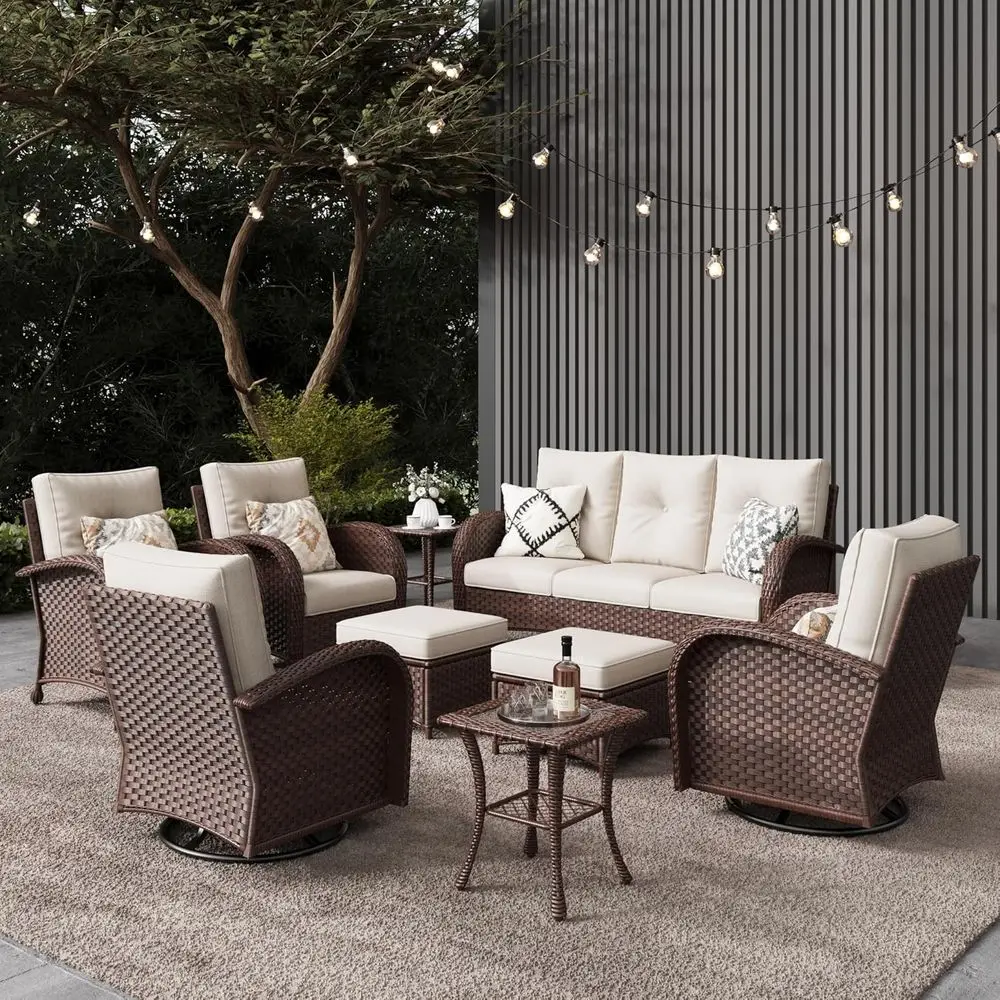 9-Piece Outdoor Patio Furniture Set, Rattan Wicker Sectional with Swivel Rocker Chairs
9-Piece Outdoor Patio Furniture Set, Rattan Wicker Sectional with Swivel Rocker Chairs