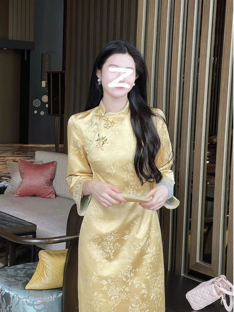 Ele Long Sve Satin Dr Embroidered Floral Pattern Autumn Winter Faion Retro Sle Warm Polyester Fiber
Ele Long Sve Satin Dr Embroidered Floral Pattern Autumn Winter Faion Retro Sle Warm Polyester Fiber