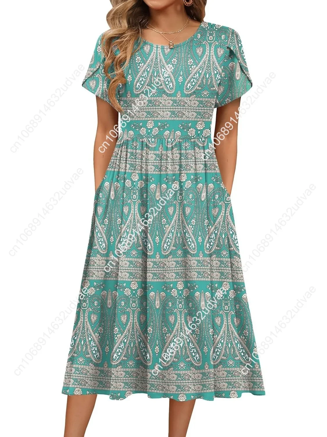 Summer Short Sleeve A-Line Midi Women's Dresses Casual Floral T-Shirt Dress Flowy Beach Sundress with Pockets
Summer Short Sleeve A-Line Midi Women's Dresses Casual Floral T-Shirt Dress Flowy Beach Sundress with Pockets