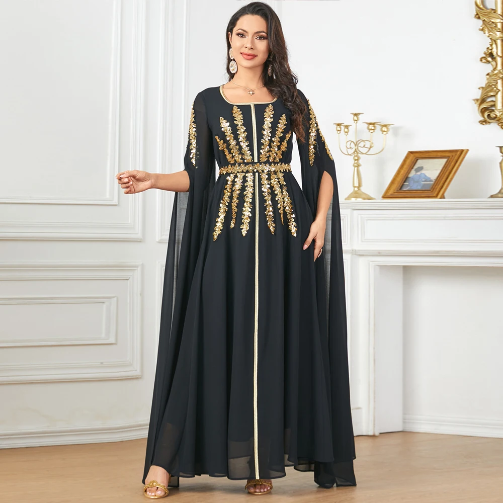 Elegant Evening Dress Gold Embroidery Splice Ultra Long Sleeve Dress Women Muslim Clothing Dubai Abaya Kebaya Djellaba Jalabiya
Elegant Evening Dress Gold Embroidery Splice Ultra Long Sleeve Dress Women Muslim Clothing Dubai Abaya Kebaya Djellaba Jalabiya