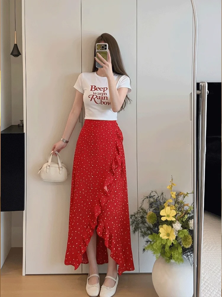 Hot Girl Pure Desire Short Sleeve T-Shirt Floral Asymmetrical Split Half Skirt Summer Two-Piece Set Casual Loose Fit round Neck
Hot Girl Pure Desire Short Sleeve T-Shirt Floral Asymmetrical Split Half Skirt Summer Two-Piece Set Casual Loose Fit round Neck