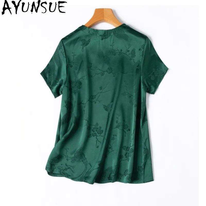 AYUNSUE 100% Silk Women's T-shirts Elegant Short Sleeve Tops for Woman V-neck Green T Shirt Summer Woman Clothes Ropa Para Mujer
AYUNSUE 100% Silk Women's T-shirts Elegant Short Sleeve Tops for Woman V-neck Green T Shirt Summer Woman Clothes Ropa Para Mujer