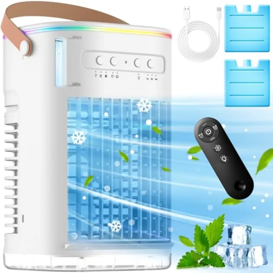 4-IN-1 Small Air Conditioner w/ 2 Ice Packs, 16.5ft Remote, 1200ML Tank, 7H Smart Timer, 3Speed and 2Cool Mist Personal Air Con
4-IN-1 Small Air Conditioner w/ 2 Ice Packs, 16.5ft Remote, 1200ML Tank, 7H Smart Timer, 3Speed and 2Cool Mist Personal Air Con