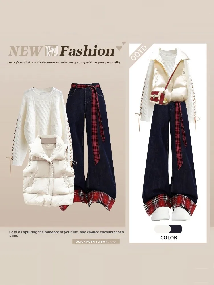 Теплый вязаный жилет, топ, красный клетчатый комплект джинсов, футболка для женщин, нежный осенний повседневный комплект, длинный свеч, круглый Ne
Теплый вязаный жилет, топ, красный клетчатый комплект джинсов, футболка для женщин, нежный осенний повседневный комплект, длинный свеч, круглый Ne