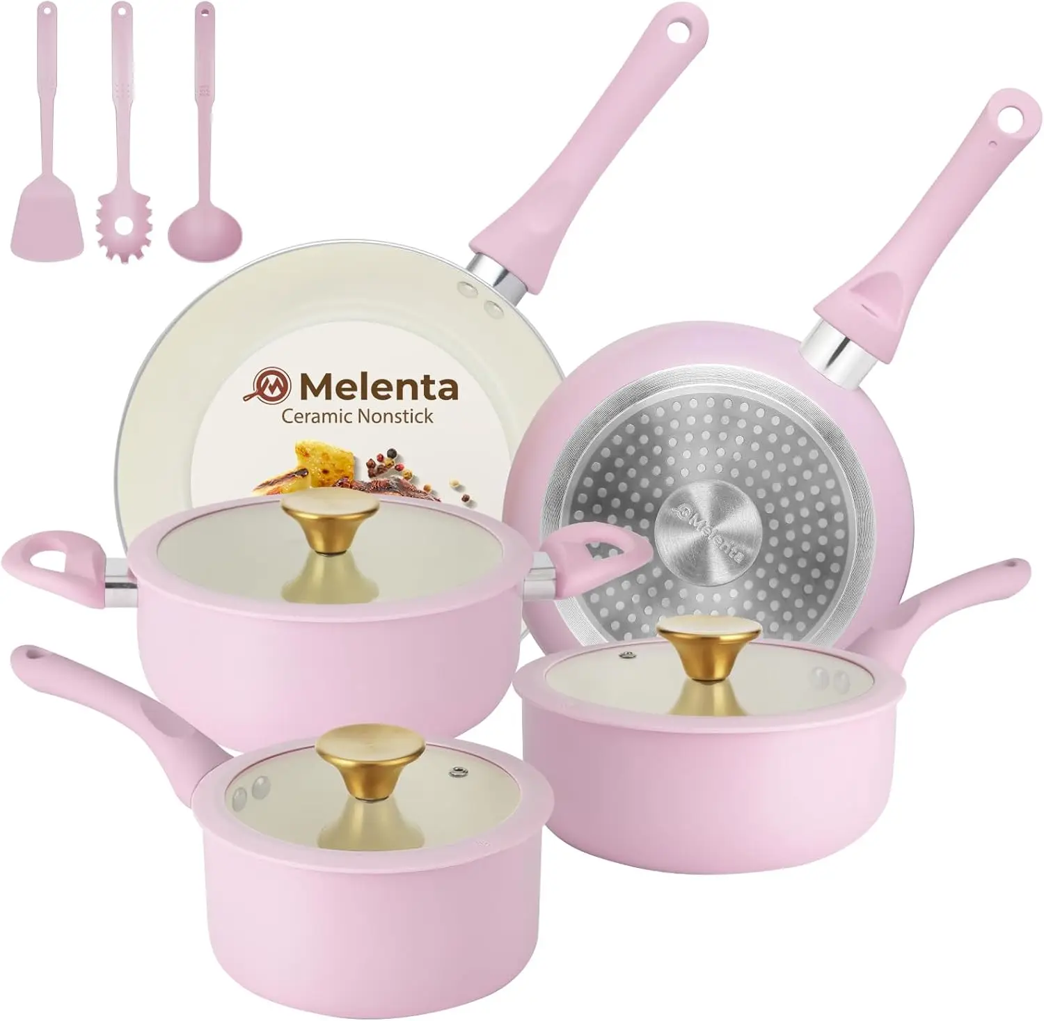 Non Stick Pots and Pans Set, 11-Piece Ceramic Cookware, Pink Induction Cookware Set, Non Toxic Kitchen Cooking Set with Gold
Non Stick Pots and Pans Set, 11-Piece Ceramic Cookware, Pink Induction Cookware Set, Non Toxic Kitchen Cooking Set with Gold