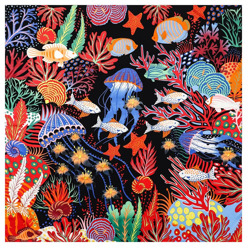 130*130 см 100% саржевый шелковый шарф, женский квадратный платок-бандана, шарфы с принтом «Подводный мир», женский платок
130*130 см 100% саржевый шелковый шарф, женский квадратный платок-бандана, шарфы с принтом «Подводный мир», женский платок