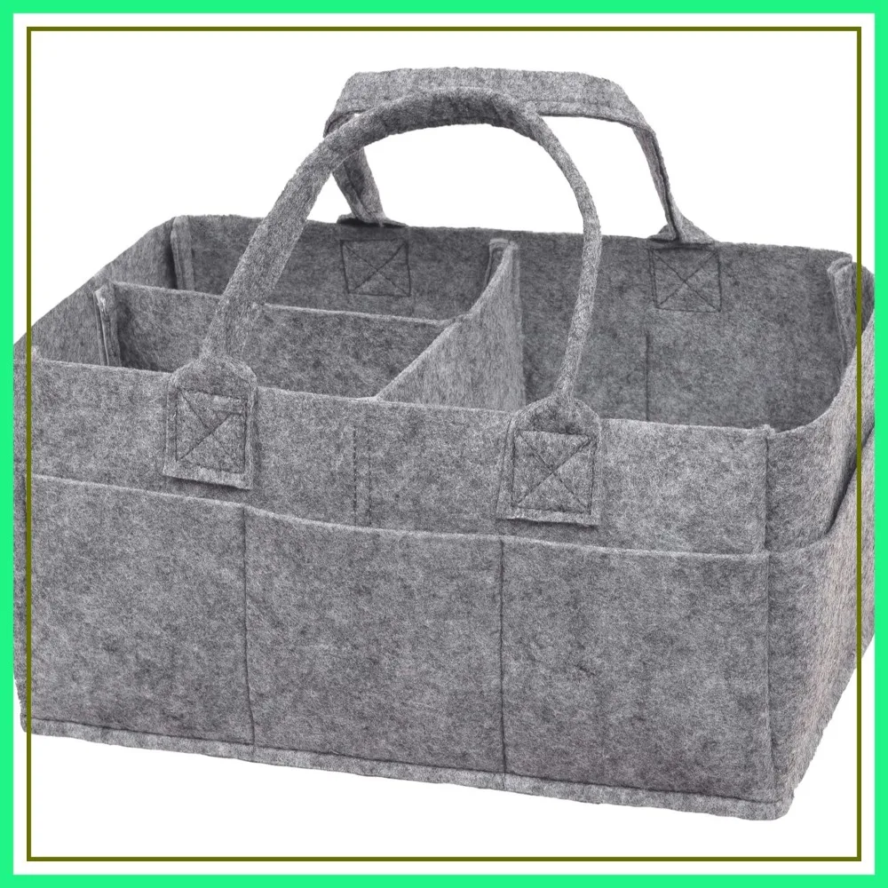 Collapsible Light Gray Felt Storage Caddy, Divided Design for Diapers, Wipes, and Changing Items, Two Handles, 11.5"D x 6"W x 8"H
Collapsible Light Gray Felt Storage Caddy, Divided Design for Diapers, Wipes, and Changing Items, Two Handles, 11.5"D x 6"W x 8"H