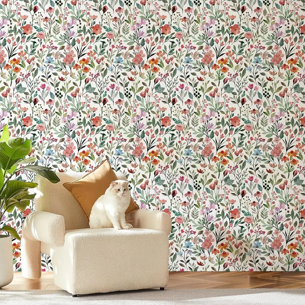 Colorful Floral Peel And Sti Wallpaper, 17.3""X240"" Watercolor Small Flower Self Adhesive Boho Wallpaper Vintage Wall Paper 
Colorful Floral Peel And Sti Wallpaper, 17.3""X240"" Watercolor Small Flower Self Adhesive Boho Wallpaper Vintage Wall Paper