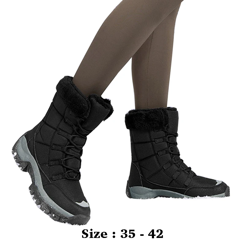 High quality ankle length leather snow boots for women lace up new 2025 winter outdoor fur lining warm walking shoe black white
High quality ankle length leather snow boots for women lace up new 2025 winter outdoor fur lining warm walking shoe black white