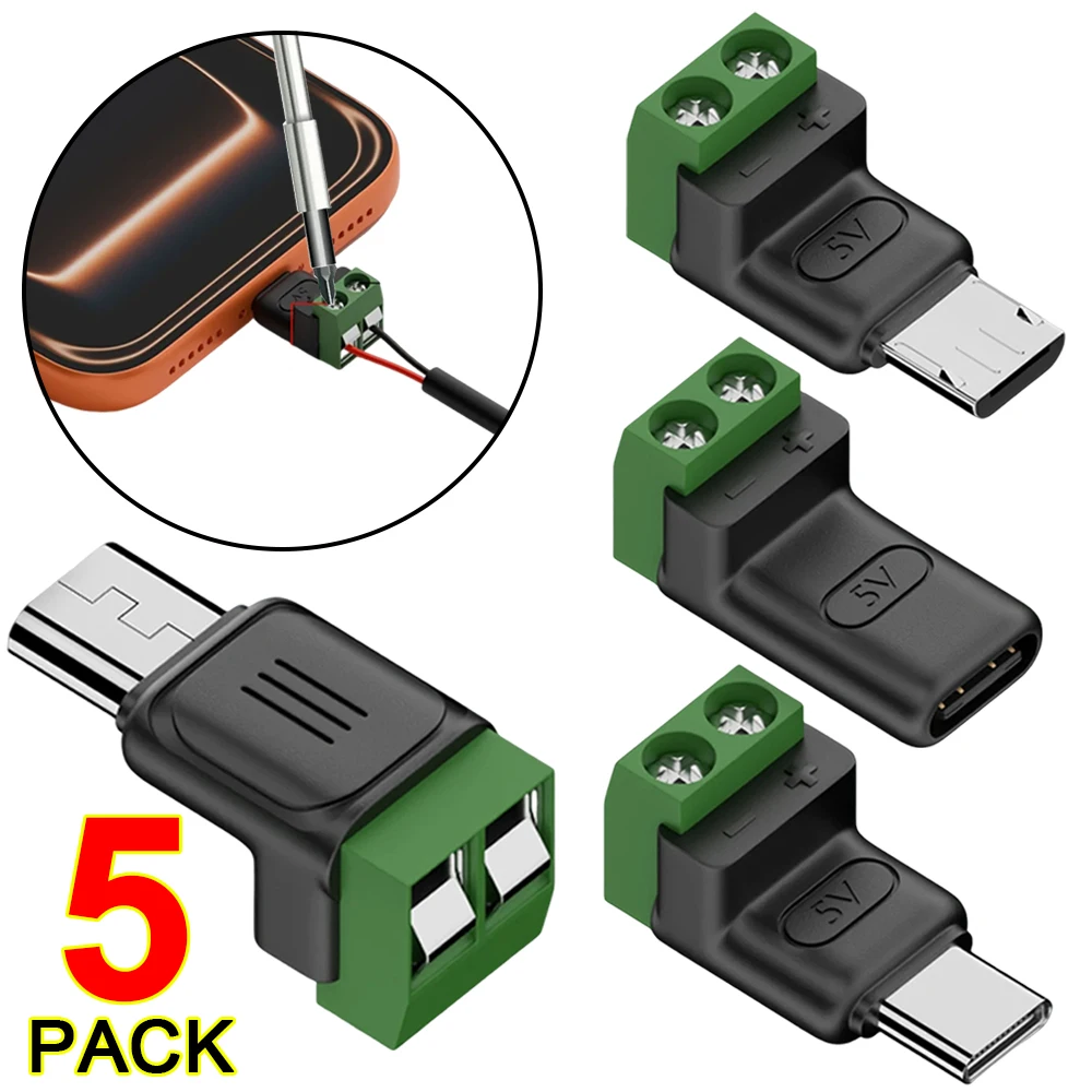 1/2/5PCS Solderless Plug USB C to 2Pin Terminal Adapter Screw Micro Type-C to 2 Pin Crimp Terminal Block 5V Charging Conversion
1/2/5PCS Solderless Plug USB C to 2Pin Terminal Adapter Screw Micro Type-C to 2 Pin Crimp Terminal Block 5V Charging Conversion