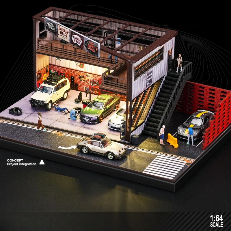 Miniature Scene of American-style Old Warehouse Car Repair Garage Model 1/64 Scale Two-story Parking Display Case with Lights
Miniature Scene of American-style Old Warehouse Car Repair Garage Model 1/64 Scale Two-story Parking Display Case with Lights