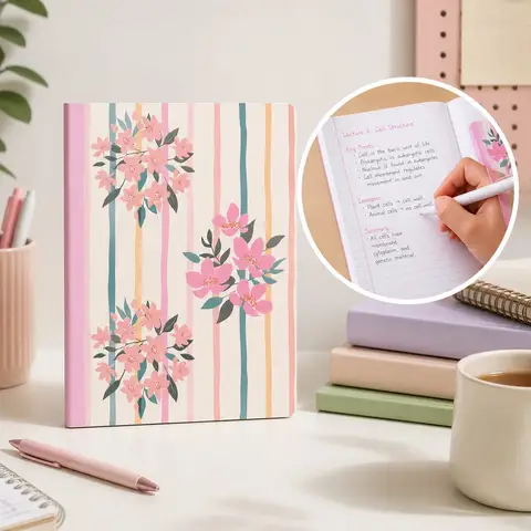 Stripe Bouquet 7.5"x9.75" Light Embossing Comp Paper Notebook Pink