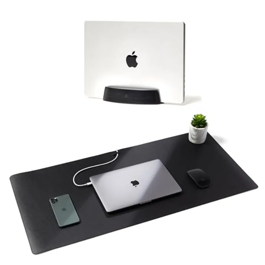 Black Leather Desk Mat and Black Vertical Laptop Stand - Black Monochrome Work from Home Laptop Set
Black Leather Desk Mat and Black Vertical Laptop Stand - Black Monochrome Work from Home Laptop Set