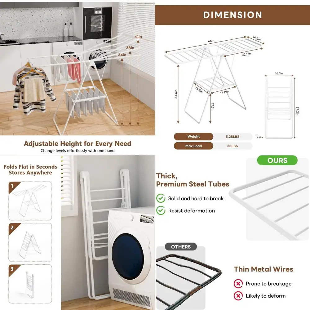 Collapsible Laundry Drying Rack, Portable Space-Saving Clothes Rack for Indoor/Outdoor Use, White
Collapsible Laundry Drying Rack, Portable Space-Saving Clothes Rack for Indoor/Outdoor Use, White