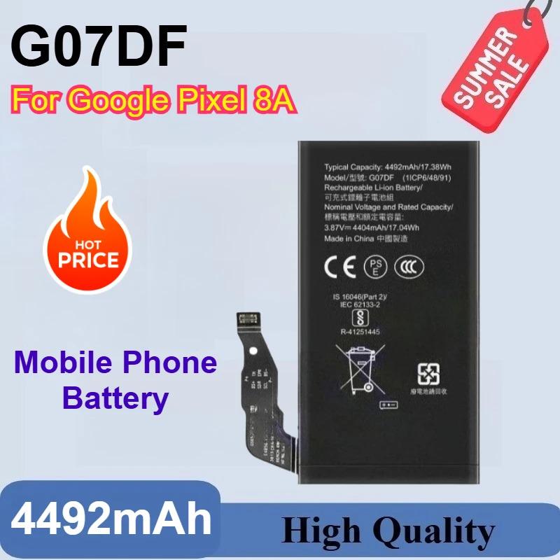 G07DF Large Capacity Battery 3.87V 4492mAh For Google Pixel 8A New High Quality Mobile Phone Batteries
G07DF Large Capacity Battery 3.87V 4492mAh For Google Pixel 8A New High Quality Mobile Phone Batteries