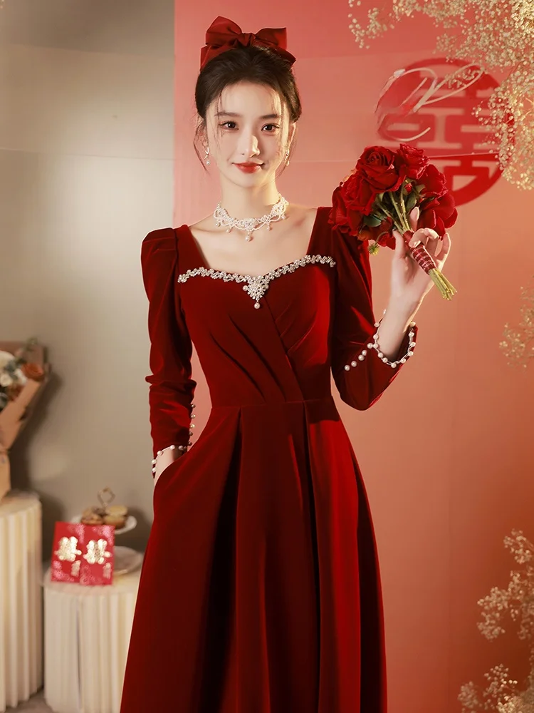 Red Wedding Dr Long Sve Engagement Par Women's Faion Korean Sle Zipper Pearl Embelliment mid Waist Slim Fit
Red Wedding Dr Long Sve Engagement Par Women's Faion Korean Sle Zipper Pearl Embelliment mid Waist Slim Fit