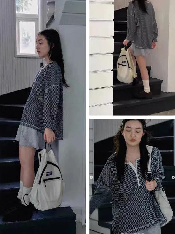 MOSA 2026, весенняя новинка Dongdaemun Viplain Long Sve, полосатая женская футболка с воротником Генри, корейский свободный хлопковый топ
MOSA 2026, весенняя новинка Dongdaemun Viplain Long Sve, полосатая женская футболка с воротником Генри, корейский свободный хлопковый топ