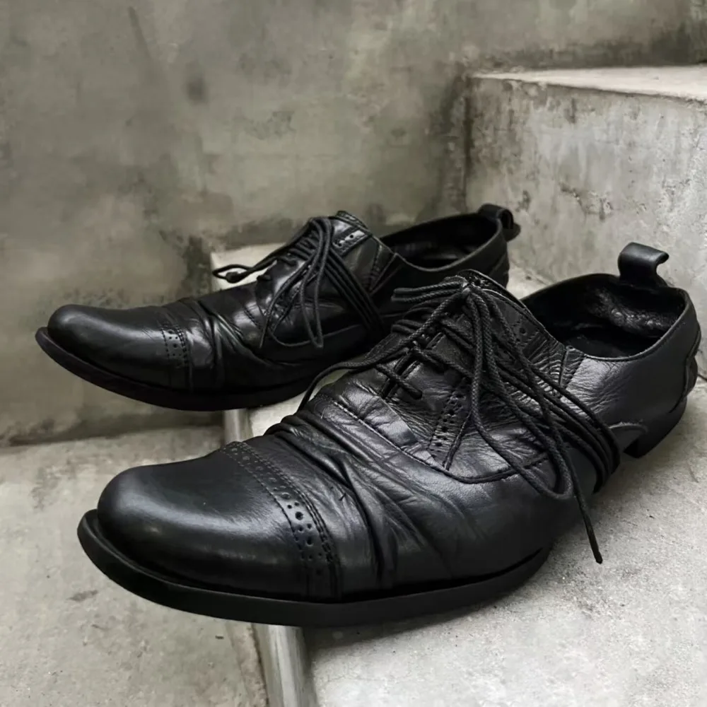 Fashion Men's Black Front Lace-Up Genuine Leather Loafers Soft Chunky Pointed Toe Casual Derby Shoes Handmade Retro Single Shoes
Fashion Men's Black Front Lace-Up Genuine Leather Loafers Soft Chunky Pointed Toe Casual Derby Shoes Handmade Retro Single Shoes