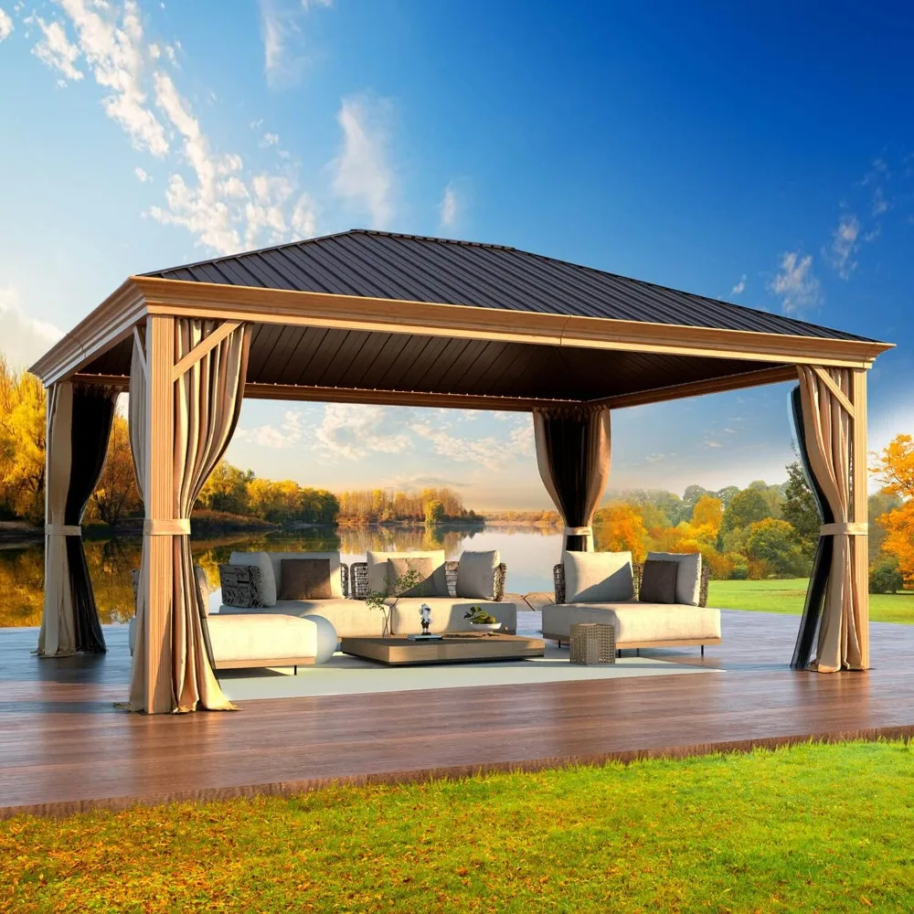 12'x16' Gazebo, Wood Looking Gazebo with Aluminum Frame and Single Galvanized Steel Roof, Outdoor Permanent Metal, Customized
12'x16' Gazebo, Wood Looking Gazebo with Aluminum Frame and Single Galvanized Steel Roof, Outdoor Permanent Metal, Customized