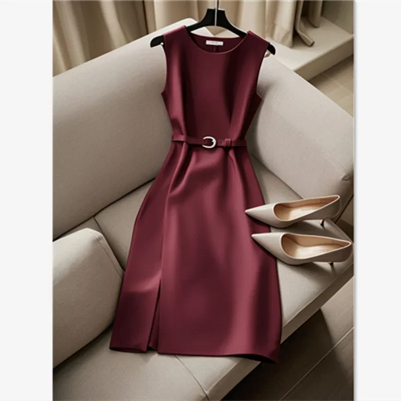 New French Luxury Summer Dress Women Elegant Sleeveless High Waist Satin Formal Dress Fashion Party Vestidos with Belt High End
New French Luxury Summer Dress Women Elegant Sleeveless High Waist Satin Formal Dress Fashion Party Vestidos with Belt High End