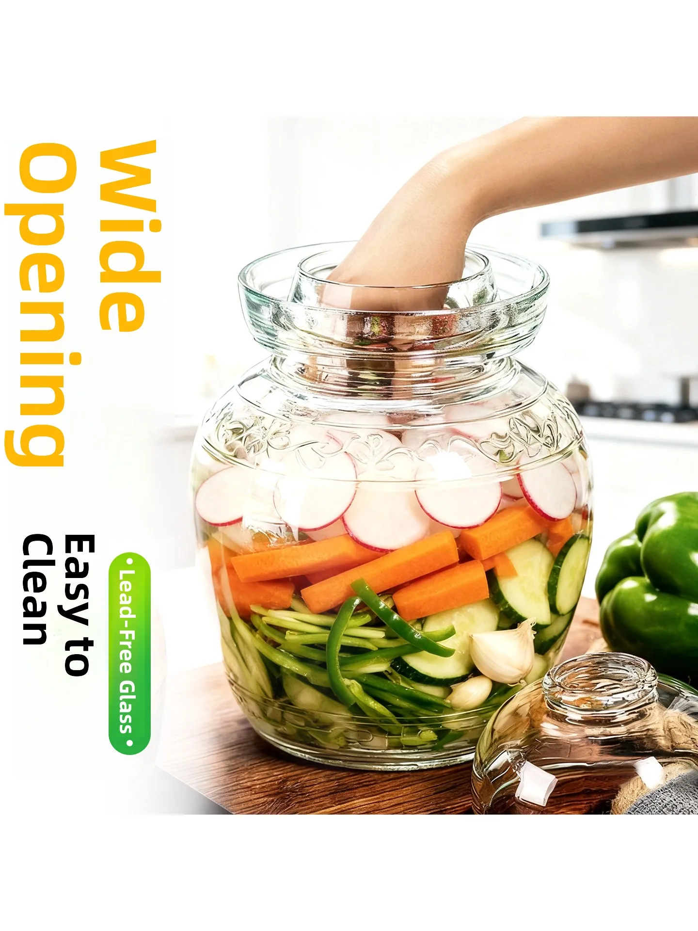 Стеклянная банка для кимчи большого размера для домашнего использования, цилиндрическая емкость для ферментации, банка для сычуаньского кимчи, контейнер для хранения на кухне
Стеклянная банка для кимчи большого размера для домашнего использования, цилиндрическая емкость для ферментации, банка для сычуаньского кимчи, контейнер для хранения на кухне