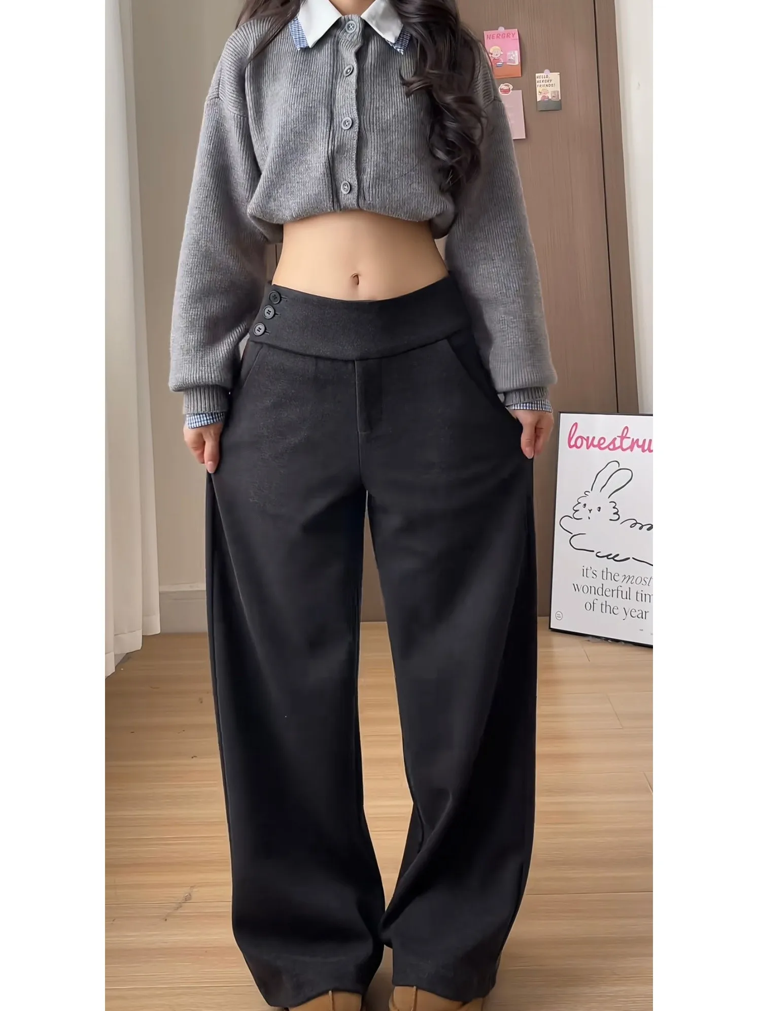 Deep Grey Woolen Wide Leg Pants Women's High Waist Slimming Casual Long Trousers Spring New Style Korean Lazy Style Fashionab...
Deep Grey Woolen Wide Leg Pants Women's High Waist Slimming Casual Long Trousers Spring New Style Korean Lazy Style Fashionab...