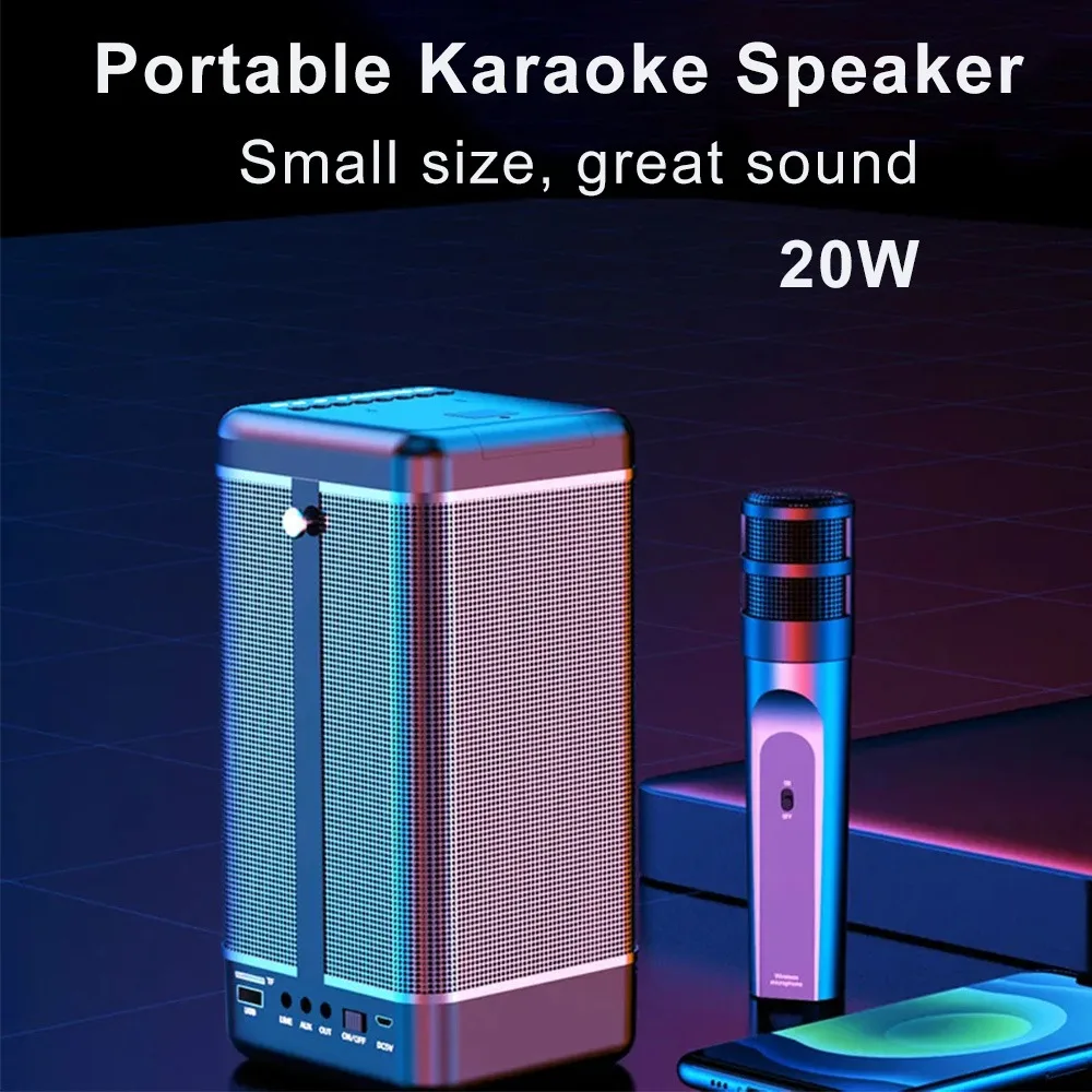 20W Portable Wireless Bluetooth Karaoke Speaker K-song Live Boombox 3D Surround Sound Outdoor Heavy Subwoofer with Hidden Mic
20W Portable Wireless Bluetooth Karaoke Speaker K-song Live Boombox 3D Surround Sound Outdoor Heavy Subwoofer with Hidden Mic