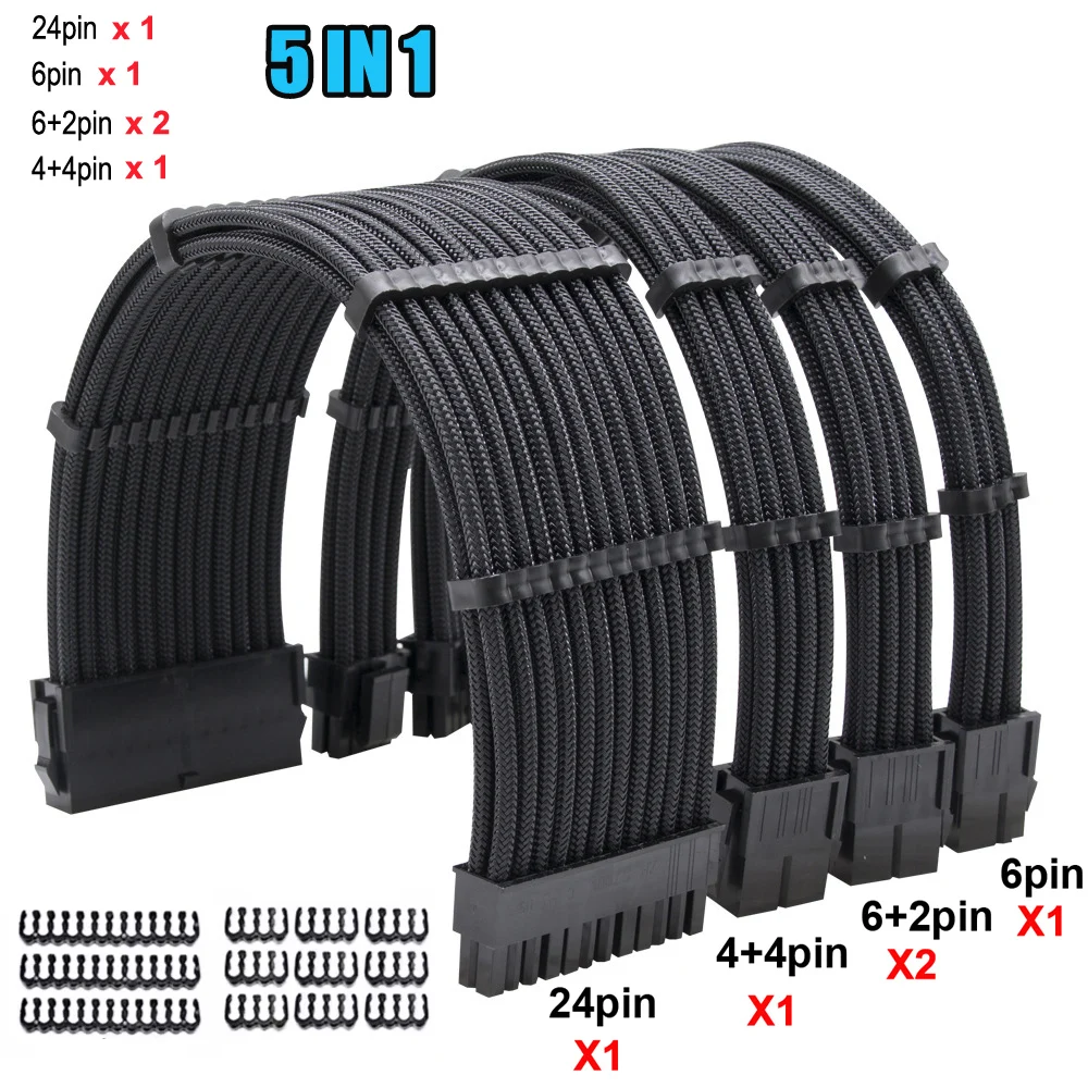 18AWG Pro Power Supply Sleeved Cable Extensions 30CM With Cable Combs Extension Power Supply Cable 24Pin 8Pin(4+4/6+2) 6Pin
18AWG Pro Power Supply Sleeved Cable Extensions 30CM With Cable Combs Extension Power Supply Cable 24Pin 8Pin(4+4/6+2) 6Pin