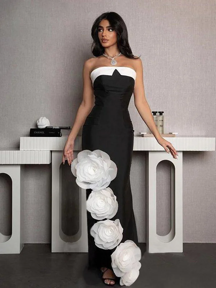 2024 Luxury Evening Dresses Sexy Women Strapless Bandage Dresses Backless Color Block 3D Flower Black Bodycon Bandage Dresses
2024 Luxury Evening Dresses Sexy Women Strapless Bandage Dresses Backless Color Block 3D Flower Black Bodycon Bandage Dresses