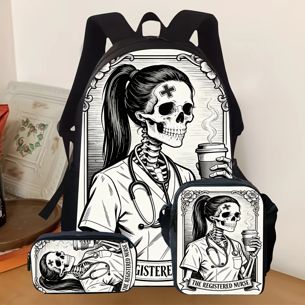 3pcs 2D Flat Cool Skeleton Nurse Printed Backpack 3pcs Set for School Daily Use Commute and Outdoor Travel with Unique Vintage S
3pcs 2D Flat Cool Skeleton Nurse Printed Backpack 3pcs Set for School Daily Use Commute and Outdoor Travel with Unique Vintage S