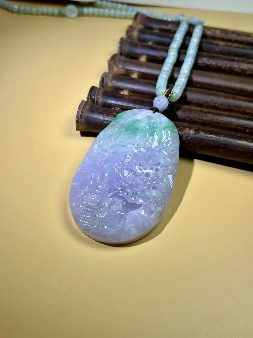 Chinese Natural Grade A Violet Green Jade Landscape Pendant Necklace - Hand-Carved Mountain River Jadeite Charm Jewelry
Chinese Natural Grade A Violet Green Jade Landscape Pendant Necklace - Hand-Carved Mountain River Jadeite Charm Jewelry