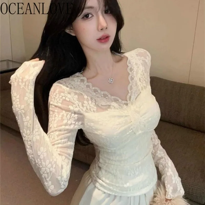 OCEANLOVE Lace T Shirt for Women V Neck Spring Autumn Sexy Hollow Out Ropa De Mujer Korean Fashion Retro Basics Camisetas
OCEANLOVE Lace T Shirt for Women V Neck Spring Autumn Sexy Hollow Out Ropa De Mujer Korean Fashion Retro Basics Camisetas