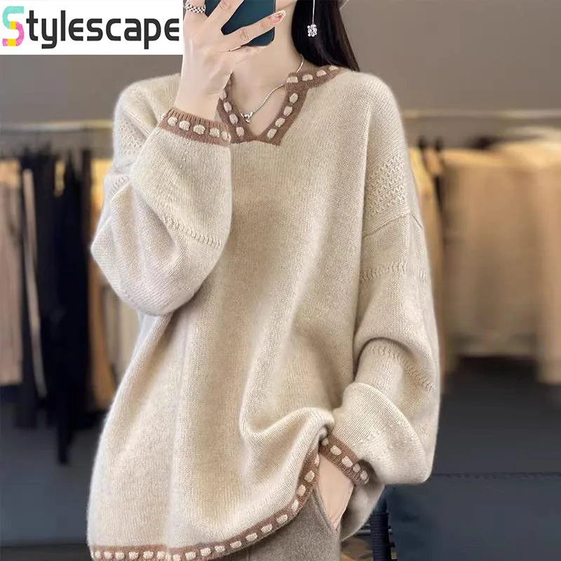 High quality soft and skin friendly sweater top for loose V-neck women this year trendy and luxurious sweaters for women sweater 
High quality soft and skin friendly sweater top for loose V-neck women this year trendy and luxurious sweaters for women sweater