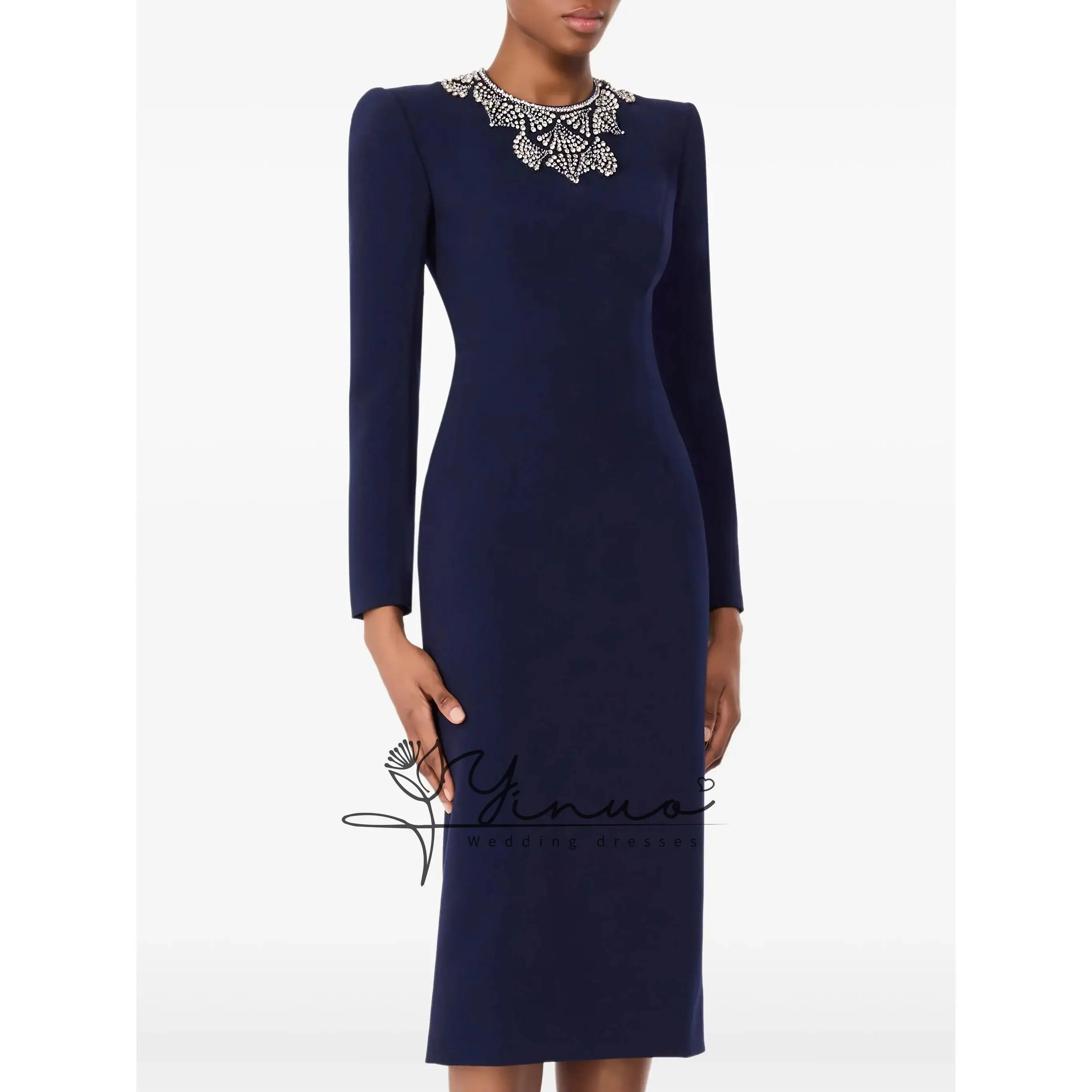 customized Crepe Straight O-neck Long Sleeves Prom Dresses Cryatal Evening Dress Midi Dress
customized Crepe Straight O-neck Long Sleeves Prom Dresses Cryatal Evening Dress Midi Dress