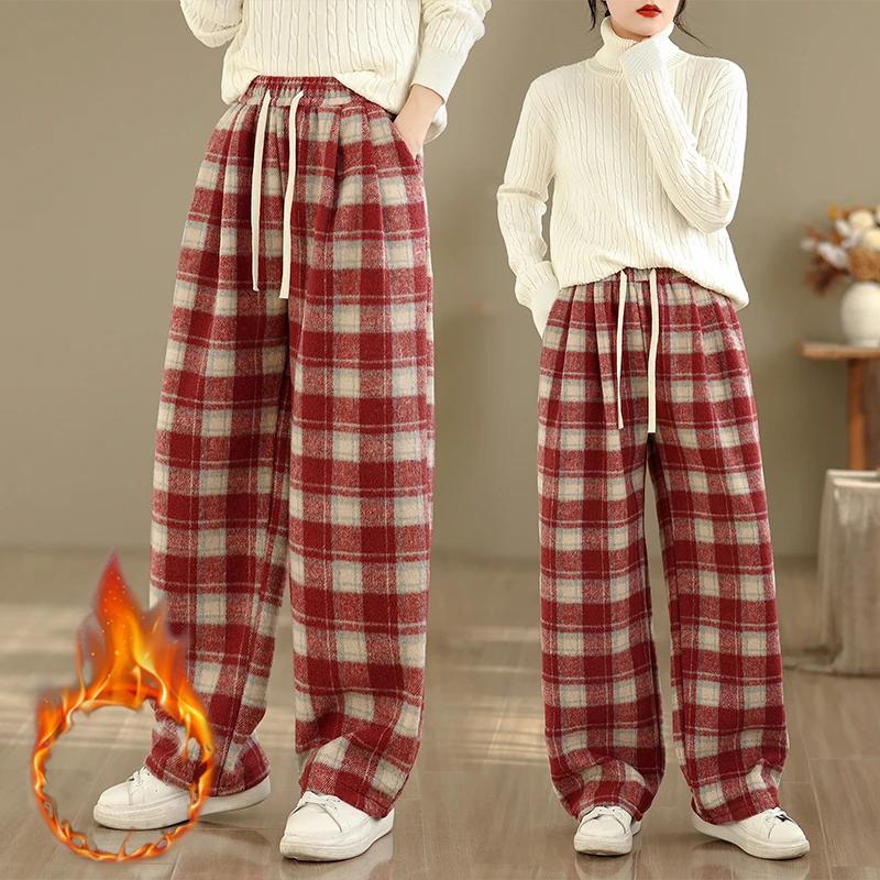 Ретро красные клетчатые эластичные пояса на шнурке, шерстяные широкие брюки, женские зимние толстые свободные брюки прямого кроя
Ретро красные клетчатые эластичные пояса на шнурке, шерстяные широкие брюки, женские зимние толстые свободные брюки прямого кроя