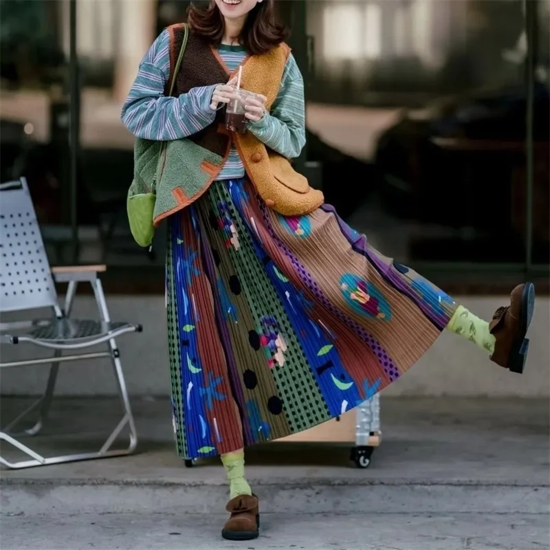 Women's Skirt New Fashion Pleated Elastic Waist Spring and Summer Print Loose Pleated Skirt Loose Casual Retro Beautiful Skirt
Women's Skirt New Fashion Pleated Elastic Waist Spring and Summer Print Loose Pleated Skirt Loose Casual Retro Beautiful Skirt
