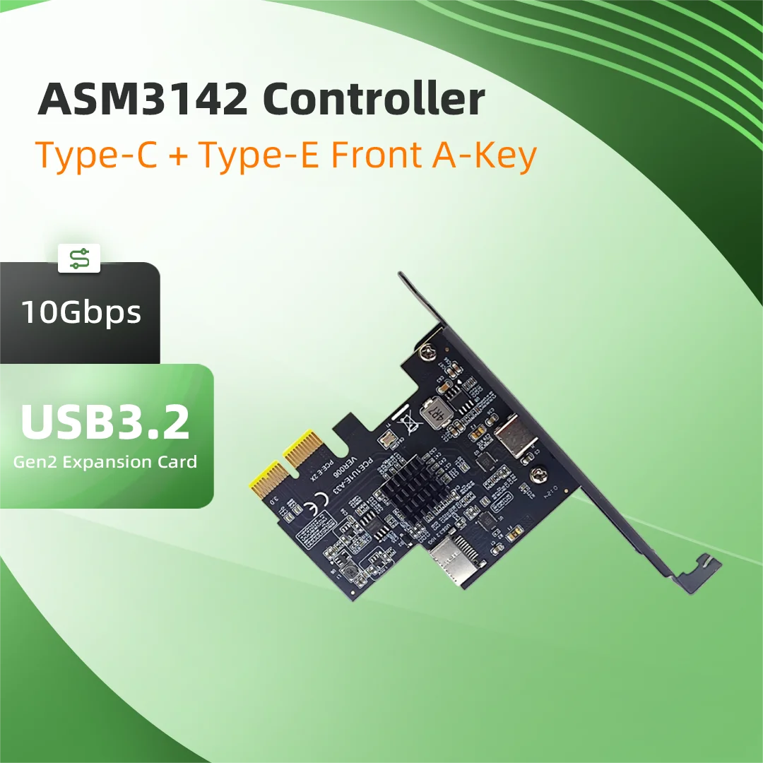 Type-C+Type-E A-KEY USB3.2 Gen2 10Gbps Expansion Card ASM3142 Chip Front Panel Internal Adapter for Desktop PCIE X1 Riser Card
Type-C+Type-E A-KEY USB3.2 Gen2 10Gbps Expansion Card ASM3142 Chip Front Panel Internal Adapter for Desktop PCIE X1 Riser Card